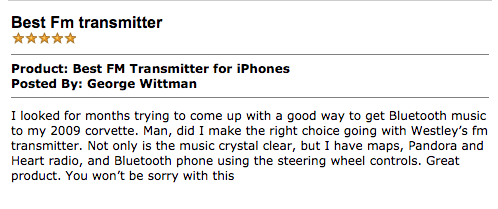 Gizmo Guy Gadget 5-star customer review for 2009 Corvette Bluetooth upgrade keeping steering wheel controls