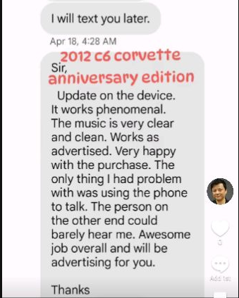 Gizmo Guy Gadget 5-star customer review for 2012 C6 Corvette Anniversary Edition factory radio Bluetooth upgrade