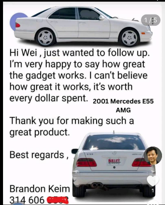 Gizmo Guy Gadget 5-star customer review for 2001 Mercedes E55 AMG factory radio Bluetooth upgrade