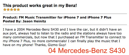Gizmo Guy Gadget 5-star customer review for 2004 Mercedes S430 factory radio Bluetooth installation