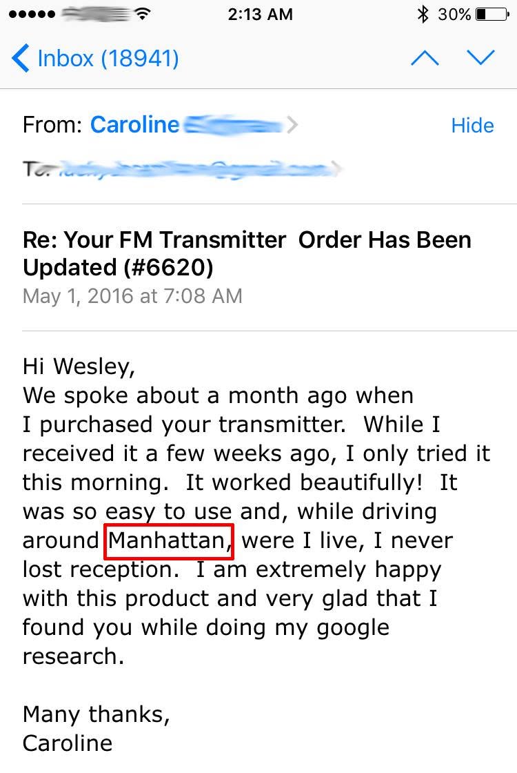 Gizmo Guy Gadget 5-star customer review for by Caroline from Manhattan